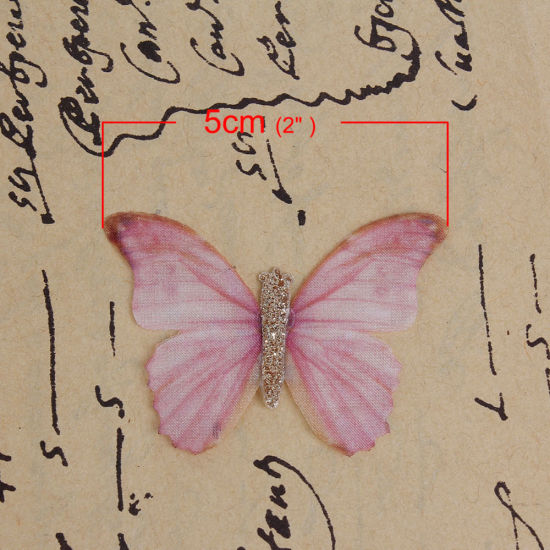 Image de Papillon Éthéré Double Couches en Organza Violet Brillant 50mm x 35mm, 2 Pcs