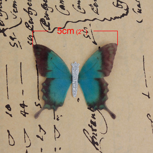 Image de Papillon Éthéré Double Couches en Organza Noir & Vert Brillant 50mm x 45mm, 2 Pcs