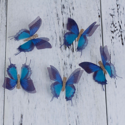 Image de Papillon Éthéré Double Couches en Organza Bleu 50mm x 45mm, 2 Pcs