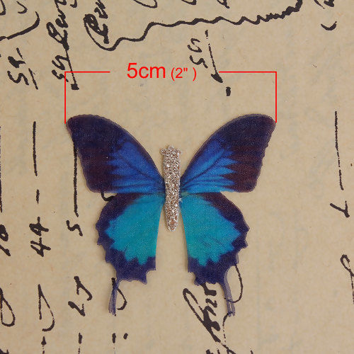 Image de Papillon Éthéré Double Couches en Organza Bleu 50mm x 45mm, 2 Pcs