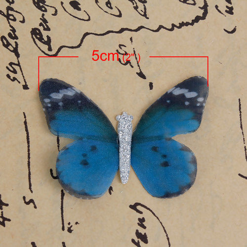 Image de Papillon Éthéré Double Couches en Organza Bleu Foncé Brillant 50mm x 35mm, 2 Pcs