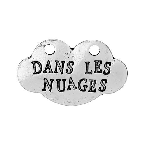 亜鉛合金 コネクターパーツ 雲 銀古美 文字柄 フランス語 " Dans Les Nuages" 29mm x 18mm、 10 個 の画像