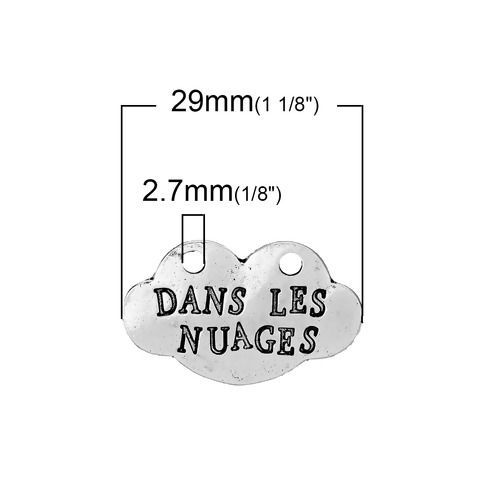 Image de Connecteurs de Bijoux en Alliage de Zinc Nuage Argent Vieilli Gravé Mots " Dans Les Nuages " 29mm x 18mm, 10 Pcs