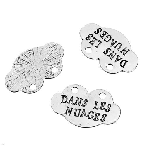 Image de Connecteurs de Bijoux en Alliage de Zinc Nuage Argent Vieilli Gravé Mots " Dans Les Nuages " 29mm x 18mm, 10 Pcs