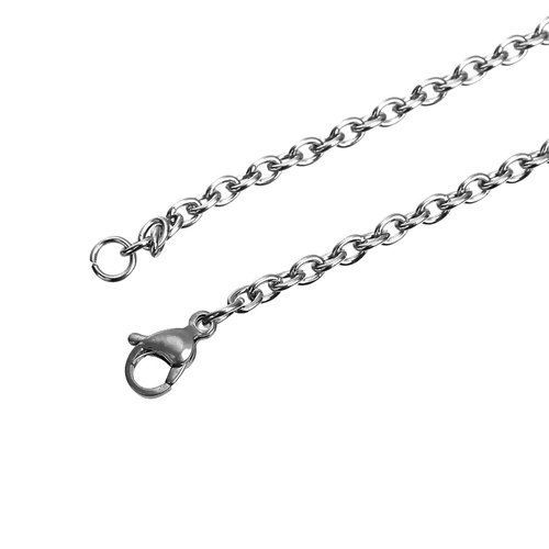Picture of Stainless Steel Link Cable Chain Necklace Oval Silver Tone 59cm(23 2/8") long, Chain Size: 4x3mm(1/8"x1/8"), 2 PCs