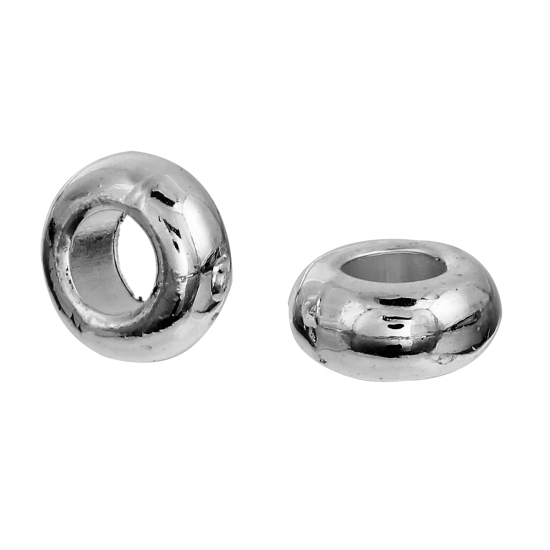 Picture of Zinc Based Alloy European Style Large Hole Charm Beads Round Silver Plated About 10mm( 3/8") Dia, Hole: Approx 4.6mm, 30 PCs
