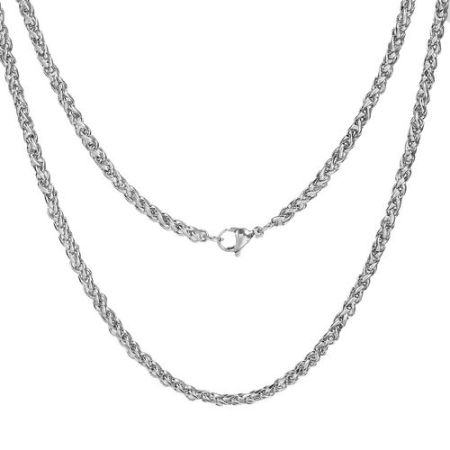 Imagen de Collares Al Por Mayor, Cadena de Trenzada Tono de Plata 304 Acero Inoxidable, Unisex Minimalista Regalo Joyería Para Minorista, 50cm longitud, Tamaño de la Cadena: 3.2mm, 1 Unidad