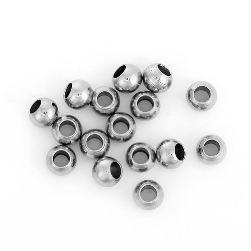 Image de Perles en 304 Acier Inoxydable Tambour Argent Mat 5mm Dia, Taille de Trou: 3.2mm, 20 Pcs