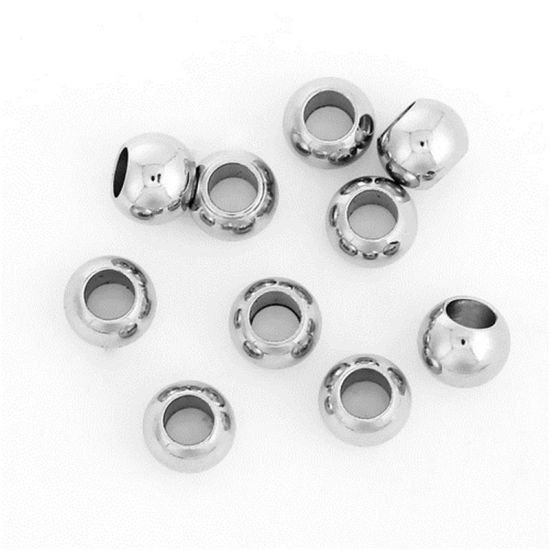 Picture of 304 Stainless Steel Spacer Beads Round Silver Tone About 6mm( 2/8") Dia, Hole: Approx 2.3mm, 20 PCs