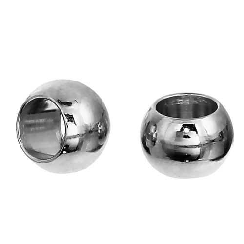 Picture of 304 Stainless Steel Spacer Beads Drum Silver Tone About 6mm( 2/8") Dia, Hole: Approx 3.2mm, 20 PCs