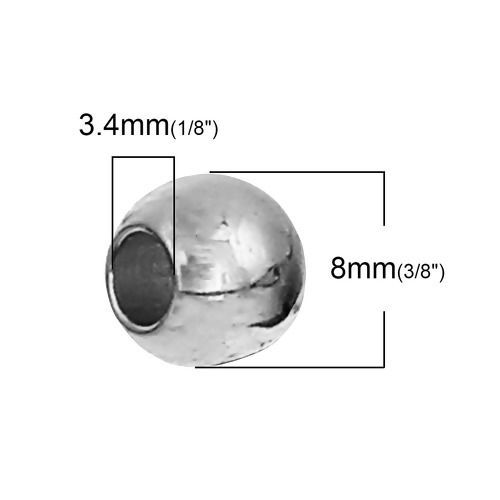 Bild von 304 Edelstahl Zwischenperlen Spacer Perlen Rund Silberfarbe ca. 8mm D., Loch:ca. 3mm, 10 Stück