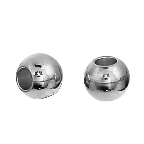 Picture of 304 Stainless Steel Spacer Beads Round Silver Tone About 8mm( 3/8") Dia, Hole: Approx 3mm, 10 PCs