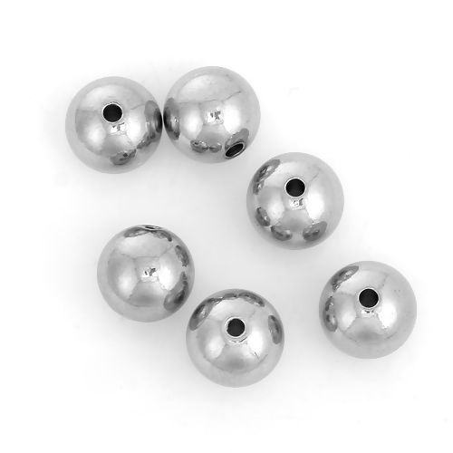 Picture of 304 Stainless Steel Spacer Beads Round Silver Tone About 10mm( 3/8") Dia, Hole: Approx 1.9mm, 5 PCs