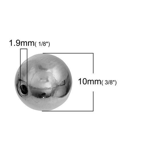 Image de Perles en 304 Acier Inoxydable Rond Argent Mat 10mm Dia, Taille de Trou: 1.9mm, 5 Pcs