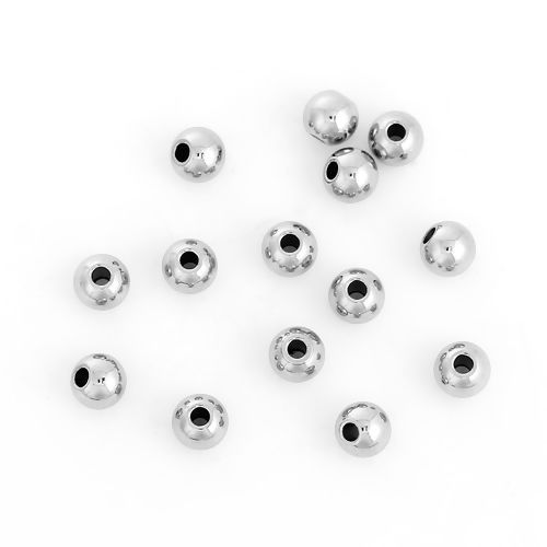 Picture of 304 Stainless Steel Seed Beads Drum Silver Tone About 3mm( 1/8") Dia, Hole: Approx 1.4mm, 30 PCs
