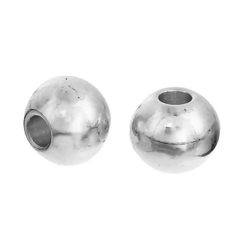 Picture of 304 Stainless Steel Spacer Beads Round Silver Tone About 4mm( 1/8") Dia, Hole: Approx 1.2mm, 30 PCs