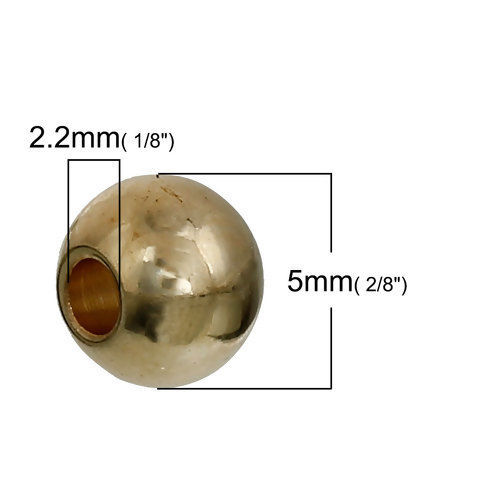 Image de Perles en 304 Acier Inoxydable Rond Doré 5mm Dia, Taille de Trou: 2.2mm, 5 Pcs