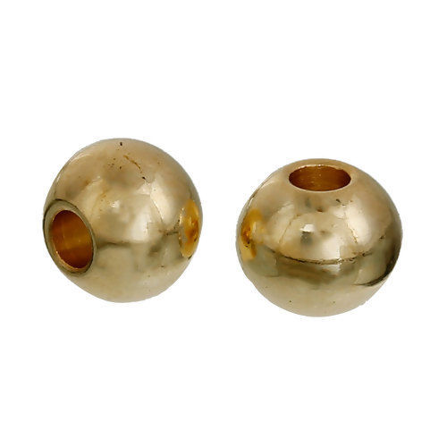 Picture of 304 Stainless Steel Spacer Beads Round Gold Plated About 5mm( 2/8") Dia, Hole: Approx 2.2mm, 5 PCs