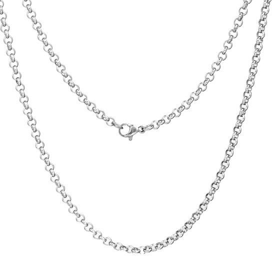 304ステンレス鋼 ロールチェーン ネックレス シルバートーン 50.5cm長さ、 チェーンサイズ: 3.5mm、 1 本 の画像