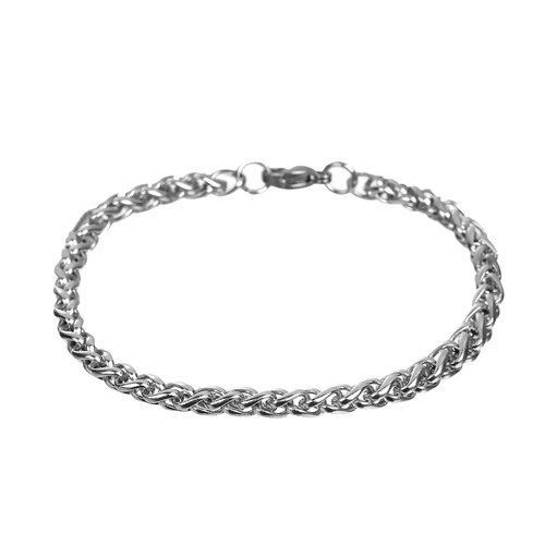 Picture of 304 Stainless Steel Lobster Clasp Braided Rope Chain Bracelets Silver Tone 21.5cm(8 4/8") long, 1 Piece