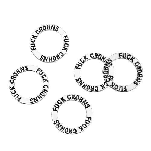 Imagen de Zamak Colgantes Charms Anillo Plata Antigua Mensaje " Fuck Crohns " 22mm Dia, 10 Unidades