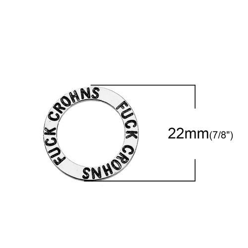 Imagen de Zamak Colgantes Charms Anillo Plata Antigua Mensaje " Fuck Crohns " 22mm Dia, 10 Unidades
