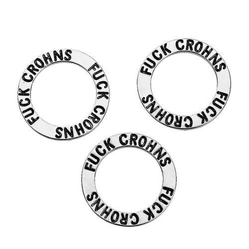 Imagen de Zamak Colgantes Charms Anillo Plata Antigua Mensaje " Fuck Crohns " 22mm Dia, 10 Unidades