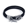 Picture of 304 Stainless Steel & Real Leather Double Layer Braided Bangles Bracelets Antique Silver Color Black Lizard Cross 24cm(9 4/8") long, 1 Piece
