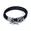 Image de Bracelet Doubleen 304 Acier Inoxydable & Cuir Réel Tressé Noir Lézard Croix Argent Vieilli 24cm long, 1 Pièce