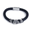 Picture of 304 Stainless Steel & Real Leather Bangles Bracelets Silver Tone Black Lion Animal Cross 21.5cm(8 4/8") long, 1 Piece