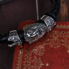 Picture of 304 Stainless Steel & Real Leather Bangles Bracelets Silver Tone Black Lion Animal Cross 21.5cm(8 4/8") long, 1 Piece