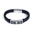 Imagen de 304 Acero Inoxidable & Cuero Real Brazalete Tono de Plata Negro Cráneo Cruz 22cm longitud, 1 Unidad