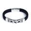 Bild von 304 Edelstahl & Echtes Leder Manschette Armband Antiksilber Schwarz Rechteck geschnitzt 21.5cm lang, 1 Stück