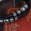 Picture of 304 Stainless Steel & Real Leather Double Layer Braided Bangles Bracelets Silver Tone Black Cylinder 21.5cm(8 4/8") long, 1 Piece