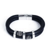 Picture of 304 Stainless Steel & Real Leather Double Layer Bangles Bracelets Silver Tone Black Cylinder Cross 22cm(8 5/8") long, 1 Piece