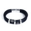 Picture of 304 Stainless Steel & Real Leather Double Layer Bangles Bracelets Silver Tone Black Cylinder Cross 22cm(8 5/8") long, 1 Piece