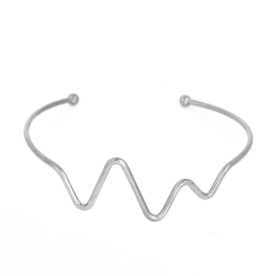Immagine di 304 Acciaio Inossidabile Aprire Braccialetti Tono Argento IL Battito Cardiaco /Dell 'elettrocardiogramma lunghezza: 17cm, 1 Pz
