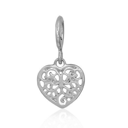 Picture of Brass Charms Heart Silver Tone Filigree 29mm(1 1/8") x 15mm( 5/8"), 5 PCs