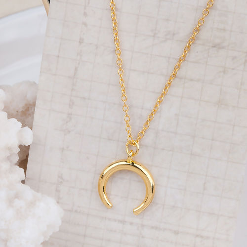 Picture of Copper Boho Chic Necklace Gold Plated Crescent Moon Double Horn 46cm(18 1/8") long, 1 Piece