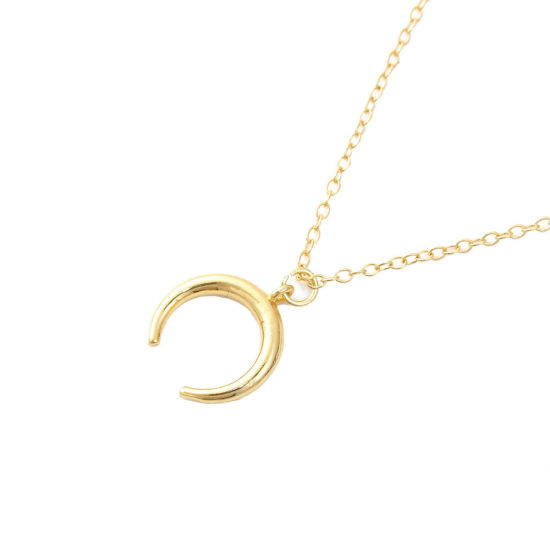 Picture of Copper Boho Chic Necklace Gold Plated Crescent Moon Double Horn 46cm(18 1/8") long, 1 Piece