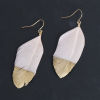 Picture of Natural Feather Earrings Gold Plated Light Pink & Golden Painting 70mm(2 6/8") x 20mm( 6/8"), Post/ Wire Size: (21 gauge), 1 Pair