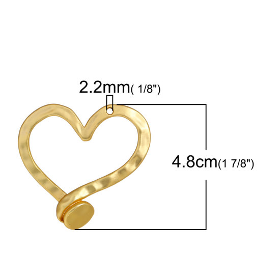 Picture of Zinc Based Alloy Hammered Pendants Heart Matt Gold Hollow 49mm(1 7/8") x 48mm(1 7/8"), 1 Piece