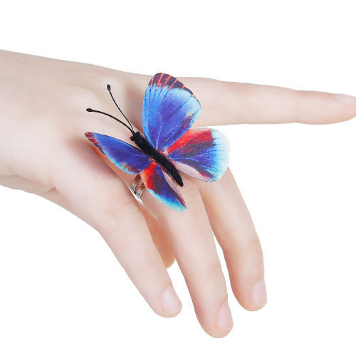 布 能 リング 指輪 蝶 シルバートーン 多色 16.5mm（日本サイズ約11号）、 1 個 の画像