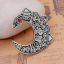 Picture of Zinc Based Alloy Charms Antique Silver Color Moon Face Blue & Red Rhinestone 29mm(1 1/8") x 26mm(1"), 5 PCs