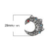Picture of Zinc Based Alloy Charms Antique Silver Color Moon Face Blue & Red Rhinestone 29mm(1 1/8") x 26mm(1"), 5 PCs
