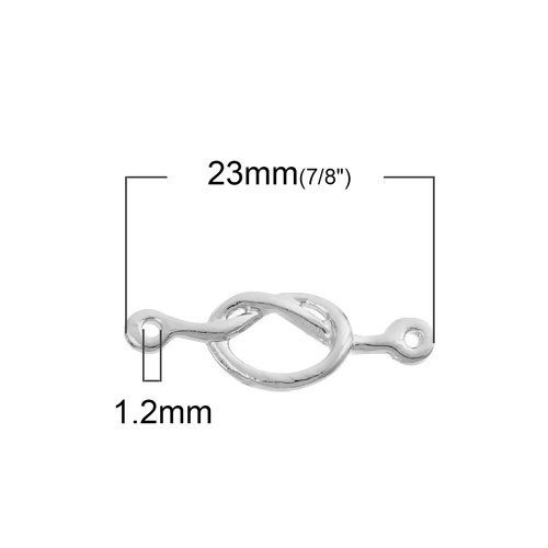 Image de Connecteurs en Alliage de Zinc Nœud D'Amour Argent Mat Creux 23mm x 8mm, 10 Pcs