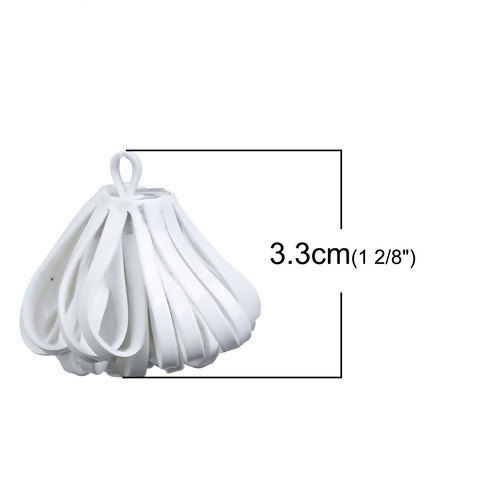 Image de Pendentif en PU Franges Pompons Glands Blanc 33mm, 3 Pcs