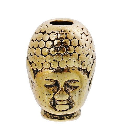 Bild von Zinklegierung 3D Metall Perlen Goldenfarben Buddha Statue 13mm x 9mm 20 Stück