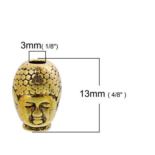 Image de Perle en Alliage de Zinc 3D Bouddha Or Vieilli 13mm x 9mm, 20 Pcs