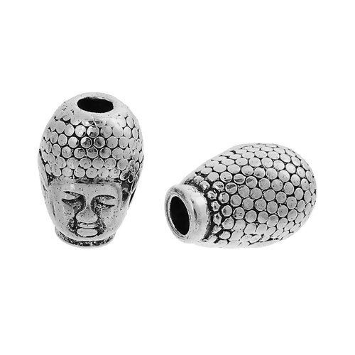 Picture of Zinc Based Alloy 3D Metal Beads Antique Silver Color Buddha Statue 13mm x 9mm, 20 PCs
